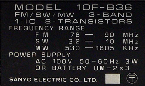 SANYO TRANS WORLD MODEL 10F-B36 RADIO FM/SW/MW 3BAND RADIO