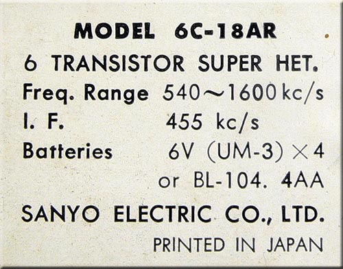 SANYO MODEL 6C-18AR AM RADIO