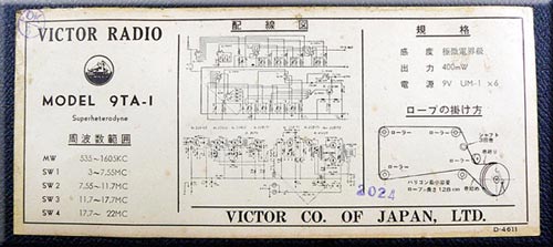 VICTOR MODEL 9TA-1 MW/SW1/SW2/SW3/SW4 5BAND RADIO