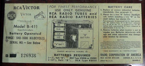 RCA Victor MODEL B-411 AM RADIO