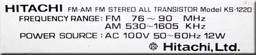 HITACHI MODEL KS-1220 AM/FM-FM STEREO 2BAND RADIO