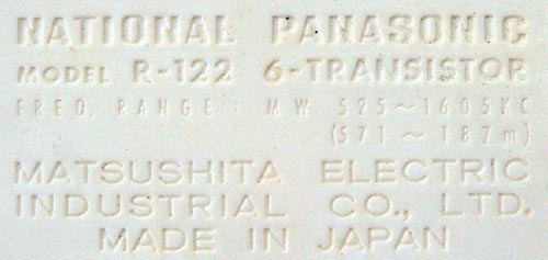 National Panasonic MODEL R-122 MW RADIO