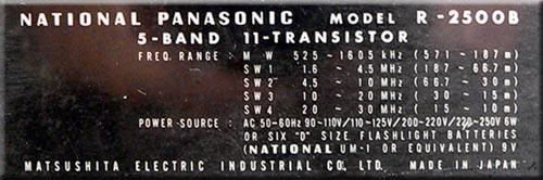 NATIONAL PANASONIC MODEL R-2500B 5BAND RADIO
