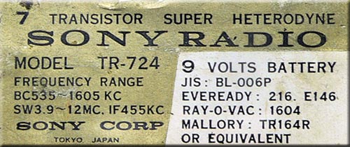SONY MODEL TR-724 BC/SW 2BAND RADIO