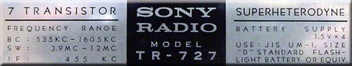 SONY MODEL TR-727 MW/SW 2BAND RADIO