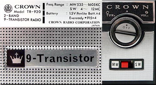 CROWN MODEL TR-920 SW/MW 2BAND RADIO