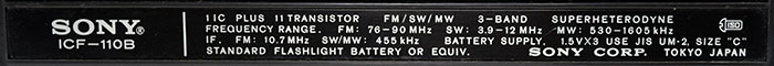 SONY SOLID STATE IC 11(MODEL ICF-110B) 3BAND RADIO