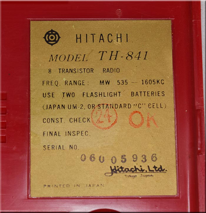 HITACHI MODEL TH-841 MW RADIO