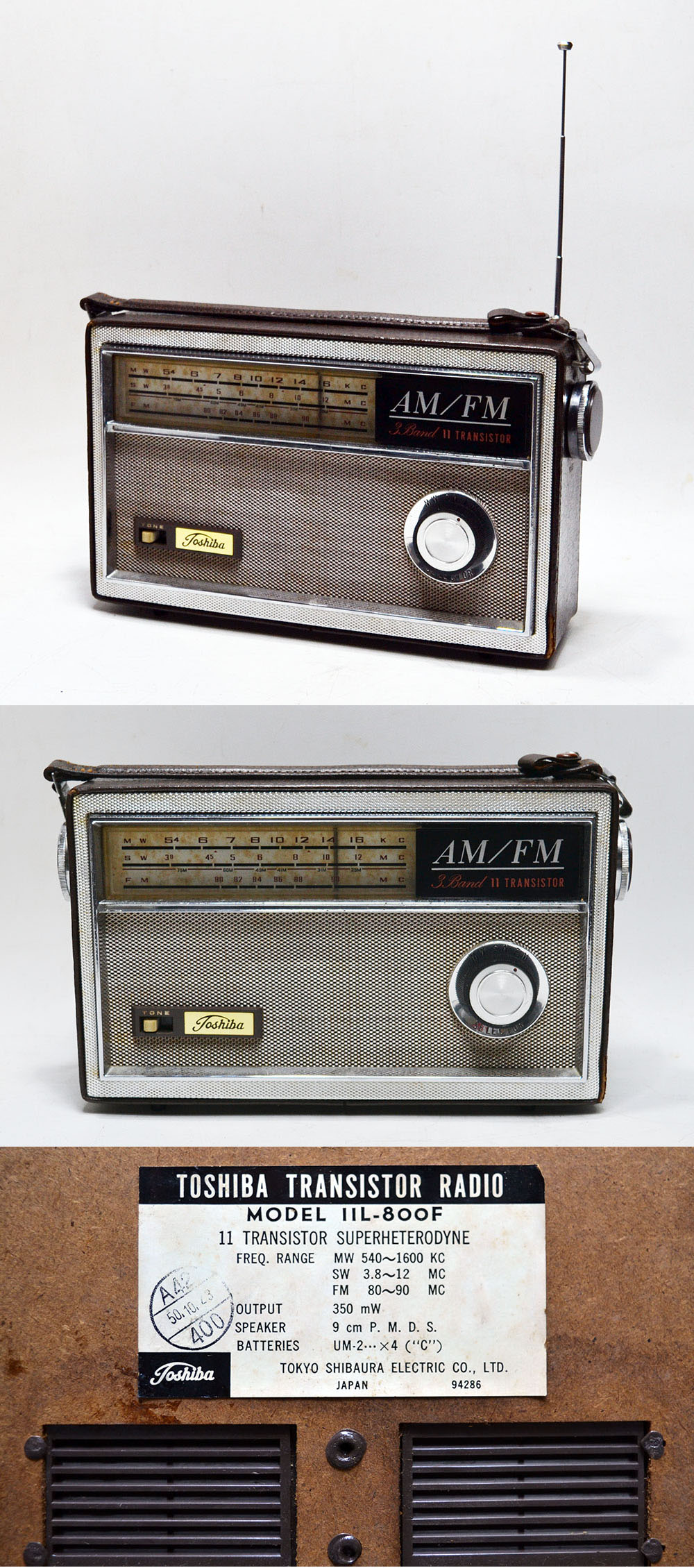 Toshiba MODEL 11L-800F SW/MW/FM 3BAND RADIO